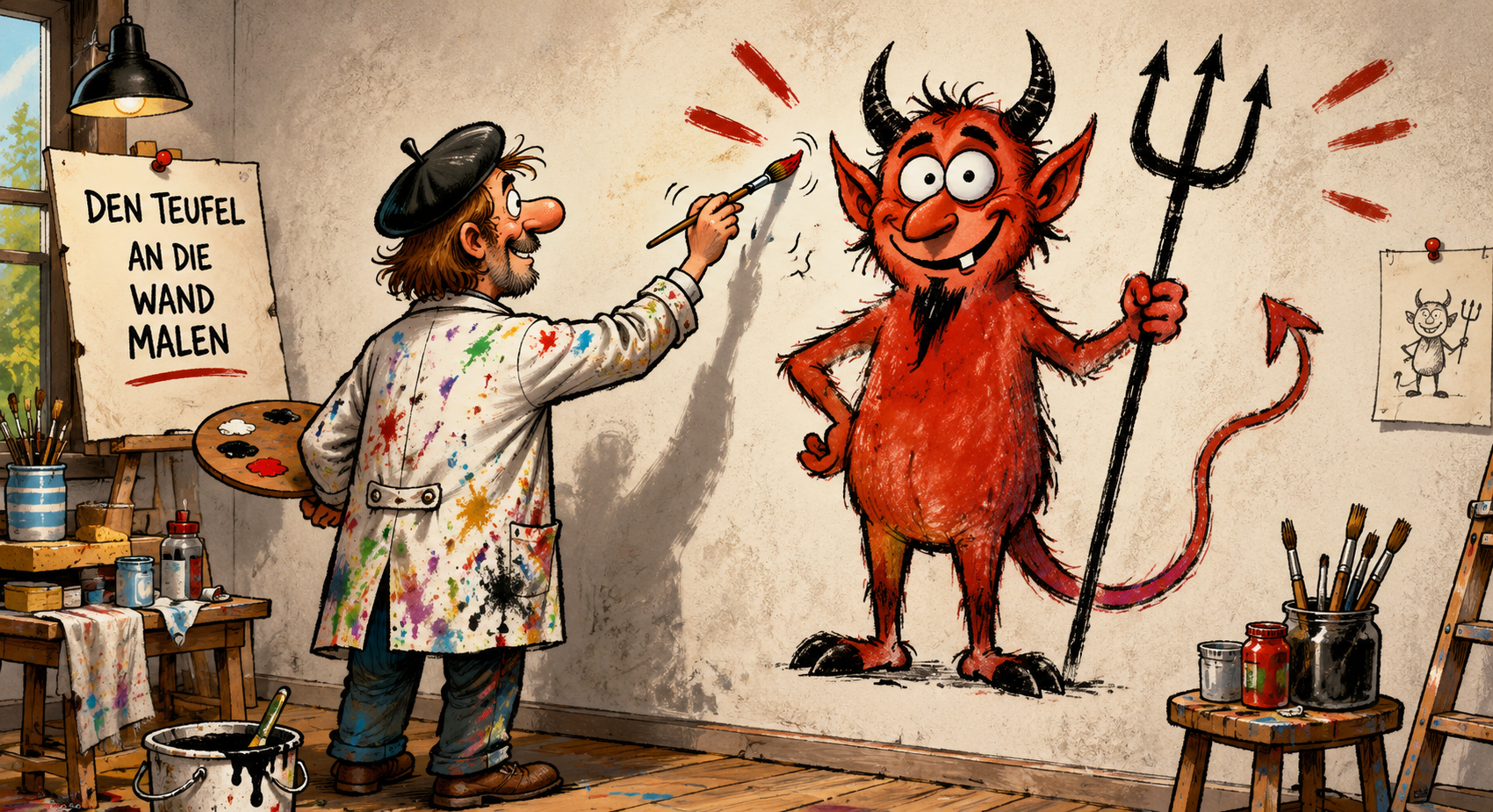 Německé rčení Den Teufel an die Wand malen