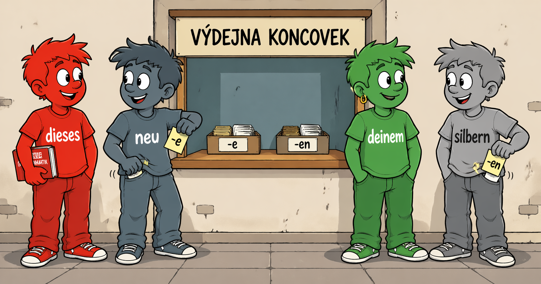 Učení němčiny jednoduše - týpci před výdejnou