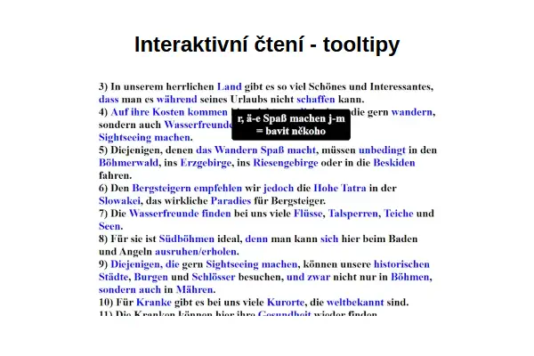 Čtení textu s interaktivními tooltipy